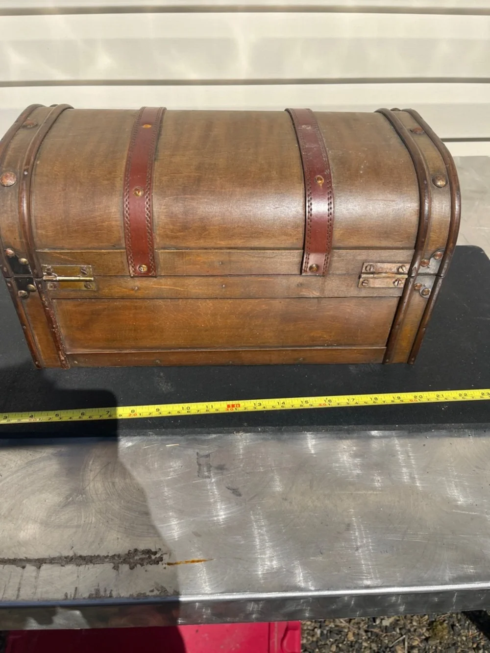 Rustic Wooden Treasure Trunk with Leather Straps - Brown - Picture 5 of 5